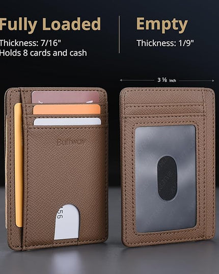 Buffway Slim Minimalist Front Pocket RFID Blocking Leather Wallets for Men and Women - Galaxy Maroon