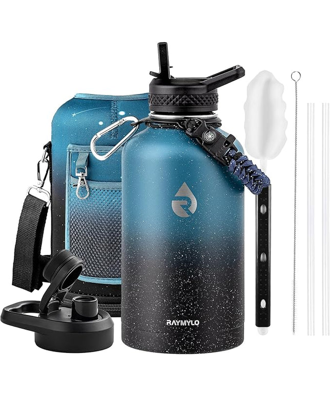 64oz Insulated Water Bottle, Triple Wall Vacuum Stainless Steel Water Bottles - Keeps Cold 48H, Reusable Half Gallon Jug for Gym, Sports, Camping, Hiking,Travel, Starry Sky-Indigo/Black