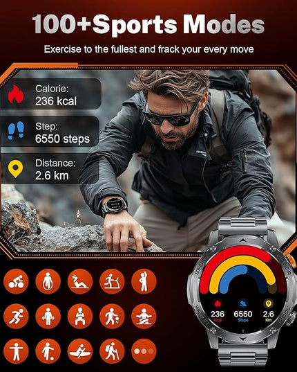 LIGE Smart Watch for Men (Make/Answer Calls) with 1000mAh, 1.75" HD Screen Smartwatch with Flashlight, Heart Rate/Sleep Monitor, IP68 Waterproof, 100+ Sports Modes for Android iOS, 3 Straps