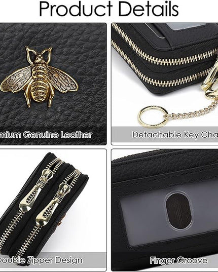 imeetu RFID Credit Card Holder, Small Leather Zipper Card Case Wallet for Women