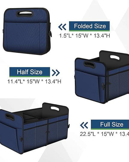 Femuar Car Trunk Organizer,Car Storage Organizer with 72L Large Capacity Waterproof Collapsible and 11 Pockets,Trunk Organizer for Car Suv/Jeep/Sedan, Large Size,Blue