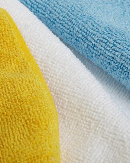 Amazon Basics Microfiber Cleaning Cloths, Ultra Absorbent, Scratch-Free, Highly Absorbent, Non-Abrasive, Reusable and Washable, 16" x 12", Blue/White/Yellow, 36-Pack