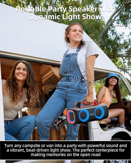 Portable Bluetooth Speaker Wireless,140W Peak Loud Sound with 2 Subwoofers and 2 Tweeters, Plus Bass Boost, IP65 Waterproof Outdoor Speaker, 24H Playtime, RGB Lights, TF/AUX/USB/Mic Input, Large Party