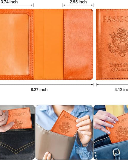 Passport and Vaccine Card Holder Combo, Passport Holder with Vaccine Card Slot, Passport Wallet, Passport Cover, Passport Case, Passport Holder for Women and Men(BA-Orange)