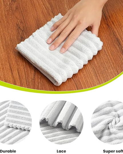 Kitchen Dish Cloths,Super Absorbent Coral Velvet Dish Towels,Quick Drying Kitchen Towels No Lint Dish Rags,Reusable Household Microfiber Cleaning Cloth,12X12 inches(12 Pack,Light Grey Streak)