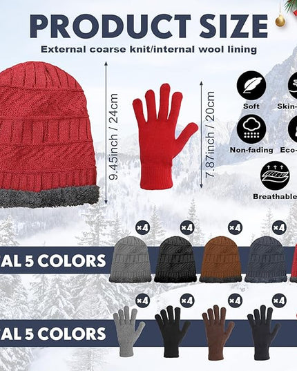 Suhine 40/110 Pcs Winter Hats and Gloves Bulk for Men Women Fleece Lined Beanie & Glove Set Unisex Hats Gloves for Homeless
