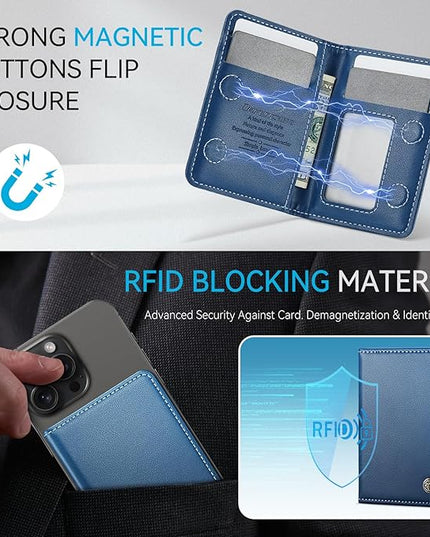 Defencase for Magsafe Wallet Magnetic Card Holder RFID Blocking, PU Leather Minimalist Phone Wallet for MagSafe Phones and Cases for iPhone 17/16/ 15/14/ 13/12/ Pro/Max/Plus/Air, Dark Blue