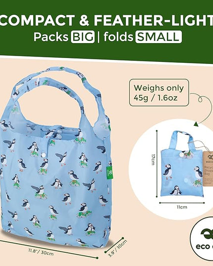 ECO CHIC Foldable Reusable Grocery Bags - Lightweight, Recycled & Reusable Shopping Bag - Waterproof Packable Tote