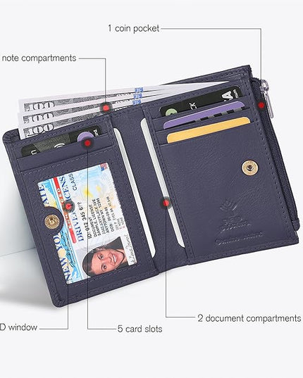 Oak Leathers Leather Wallet For Women - Small RFID Coin Purse Credit Card & ID Holder for Ladies, Gift for Women's, Bifold Wallets (Nappa Blue)