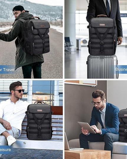 WITZMAN Travel Backpack for Men Large Canvas Laptop Backpack Fit 16 inch Carry on TSA Friendly Flight Approved Vintage Rucksack for Traveling(A8012 Black)