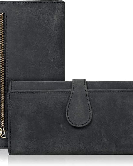 Real Leather Women Wallet Leather with RFID Blocking -Trifold Card Holder Designer Ladies Clutch with ID Window Wallets