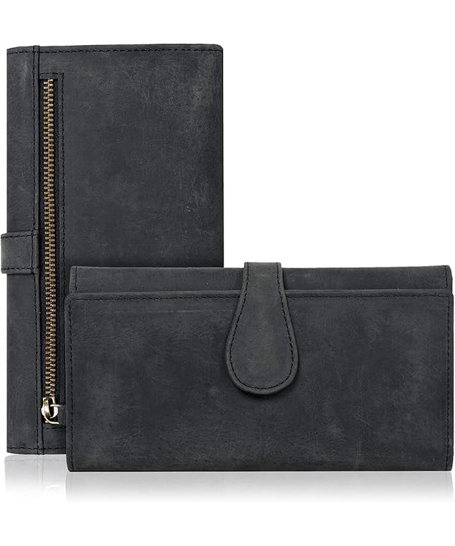 Real Leather Women Wallet Leather with RFID Blocking -Trifold Card Holder Designer Ladies Clutch with ID Window Wallets