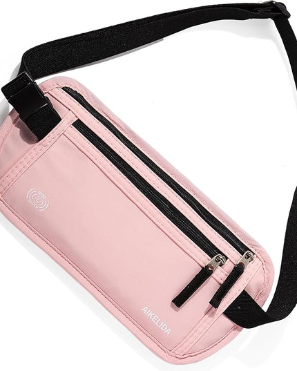 Money Belt - Slim Passport Holder RFID Blocking Travel Wallet Undercover Fanny Packs for Men Women - Pink