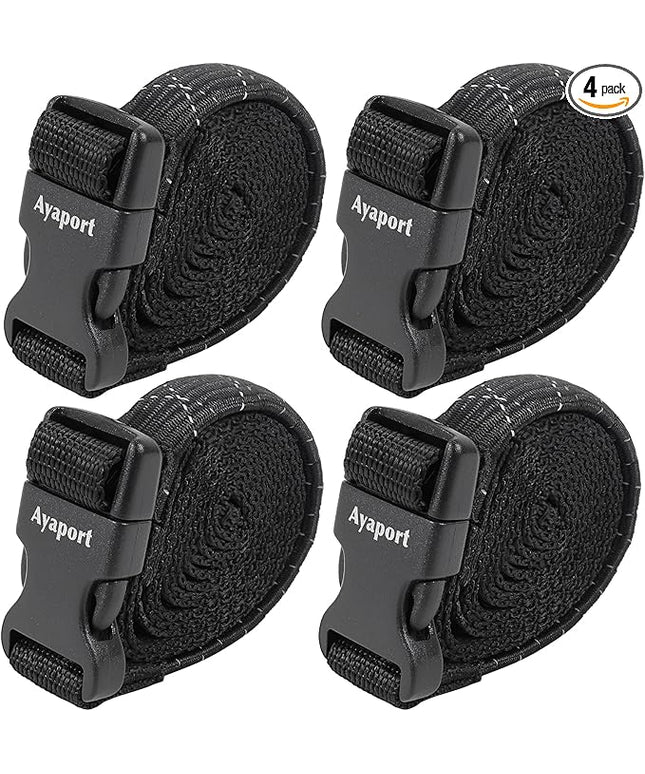 Ayaport Utility Straps with Buckle Quick-Release Adjustable Nylon Straps Black 4 Pack (Stretch-0.75"x48")