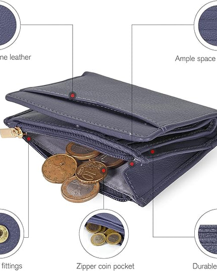 Oak Leathers Leather Wallet For Women - Small RFID Coin Purse Credit Card & ID Holder for Ladies, Gift for Women's, Bifold Wallets (Nappa Blue)