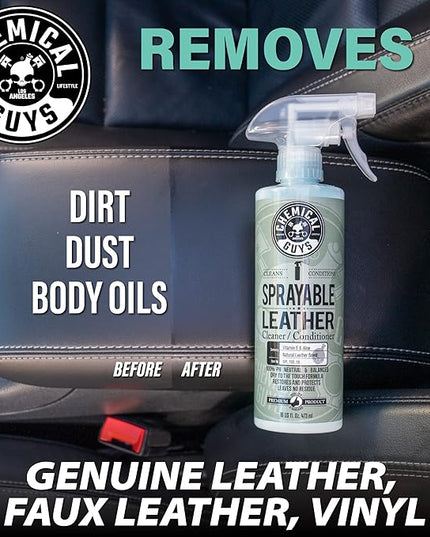 Chemical Guys SPI_103 Sprayable Leather Cleaner and Conditioner in One for Interiors, Apparel, and More (Works on Natural, Synthetic, Pleather, Faux Leather and More) Leather Scent, 128 fl oz (1 Gal)