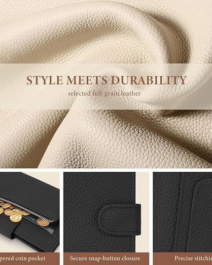 Genuine Leather Passport Holder for Women Men, Hidden Airtag Pocket, RFID Blocking, Zippered Coins Pocket & Cash Compartment Travel Gifts Essentials Passport Cover Case - Black