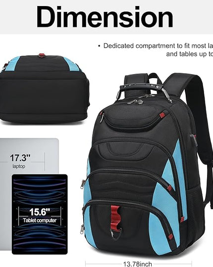 Boavan Laptop Backpack for men, 17.3 inch Laptop Bag with USB Port, Waterproof Travel Work Backpack Purse, Anti-Theft Teacher Nurse Doctor Casual Bookbags Office Business backpack，Black&Sky Blue