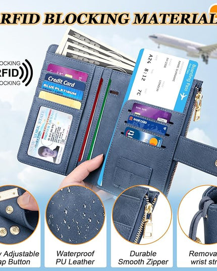 HUANLANG Passport Holder with Airtag for Women/Men, Airtag Passport Wallet for Travel Leather Passport Holder RFID Blocking,Travel Passport Walelt with Credit Card Holder