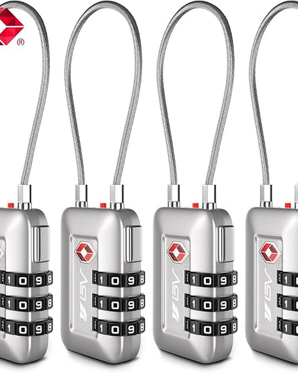 TSA Accepted Luggage Travel Lock, Set-Your-Own Combination Lock for School Gym Locker, Luggage Suitcase Baggage Locks, Filing Cabinets, Toolbox, Case (Silver, 4 Pack)