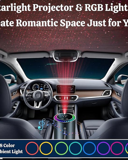 Smart Car Air Freshener Diffuser with Starry Sky Projection and RGB Music Syncing Light 50ml Capacity Aroma Diffuser Auto On/Off 3 Adjustable Modes Perfect for Car, Home and Office, Cologne