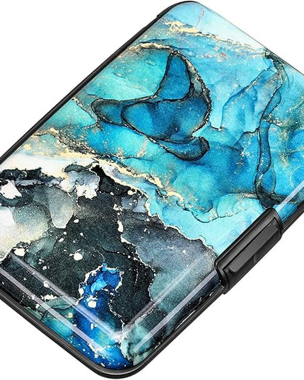 ELFISH RFID Blocking Credit Card Protector Aluminum ID Case Hard Shell Business Card Holders Metal Wallet for Men or Women (Graygreen Marble)