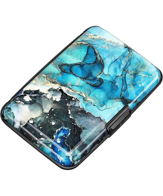 ELFISH RFID Blocking Credit Card Protector Aluminum ID Case Hard Shell Business Card Holders Metal Wallet for Men or Women (Graygreen Marble)