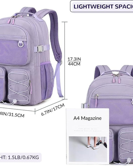 Lohol Water Resistant Backpack with Mulitiple Pockets for Travel Outdoor College, 15.6 inch Laptop Bookbag for Girl and Women (Purple)
