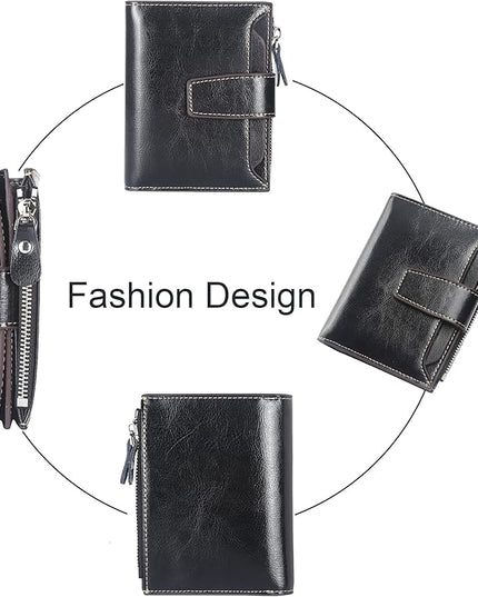 Lavemi Small Compact Women Wallet RFID Blocking Genuine Leather Bifold Purse with ID Windows