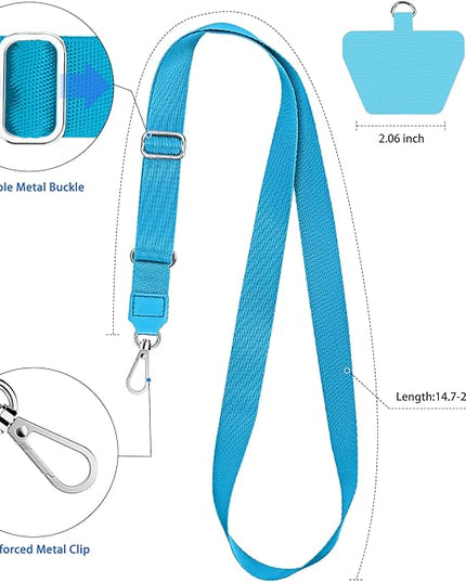SHANSHUI Phone Lanyard, Crossbody Cell Phone Tether Pads Compatible with iPhone & All Smartphones in Full Cover Cases Black Blue