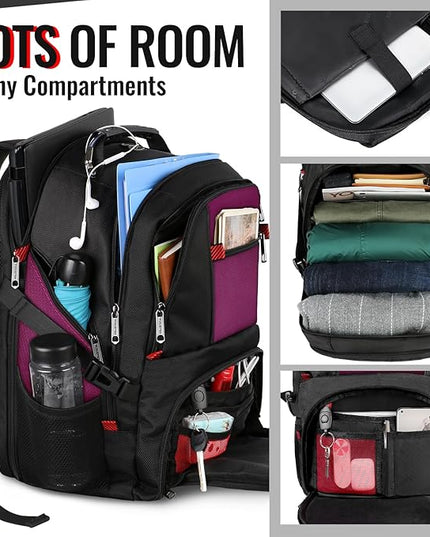 YOREPEK Travel Backpack, Extra Large 50L Laptop Backpacks for Men Women, Water Resistant College Backpack Airline Approved Business Work Bag with USB Charging Port Fits 17 Inch Computer, Purple