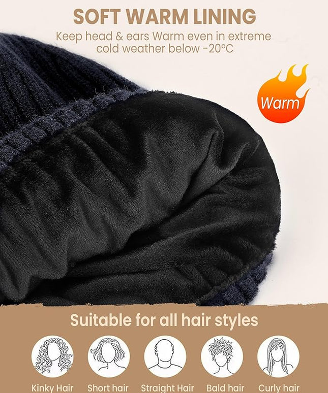 Winter Beanie Hat for Men & Women, Fleece Lined Thermal Knit Hat Ski Beanie Skull Cap Cuffed Cap for Cold Weather