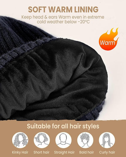 Winter Beanie Hat for Men & Women, Fleece Lined Thermal Knit Hat Ski Beanie Skull Cap Cuffed Cap for Cold Weather