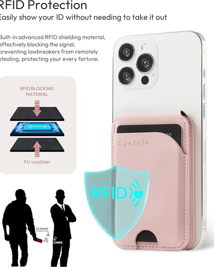 Magnetic Wallet for iPhone, Compatible with MagSafe Adjustable Stand Wallet, RIFD Blocking Leather Magnetic Card Holder for iPhone 17/16/15/14/13/12 Series, Not for iPhone 13/12 Mini(Pink)
