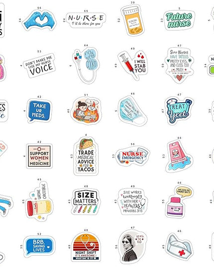 100Pcs Funny Nurse Stickers for Water Bottle, Laptop - Nurse Appreciation Gifts, RN Party Supplies - Nursing Week, Healthcare Medical Hospital Stickers