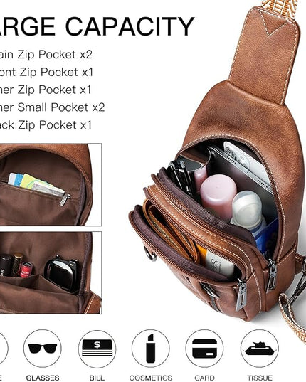 7L Sling Bag for Women Men Leather Small Sling Backpack Daypack Anti Theft Fanny Pack Crossbody Purse Travel