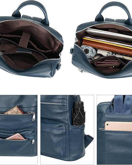 ALTOSY Genuine Leather Backpack Purse for Women Convertible Shoulder bag Soft Crossdody Bag with Laptop Compartment Large (S108 Indigo Blue)