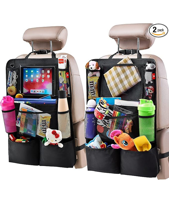 Helteko Backseat Car Organizer, Kick Mats Back Seat Protector with Touch Screen Tablet Holder, Back Seat Organizer for Kids, Travel Accessories with 9 Storage Pockets 2 Pack, Black