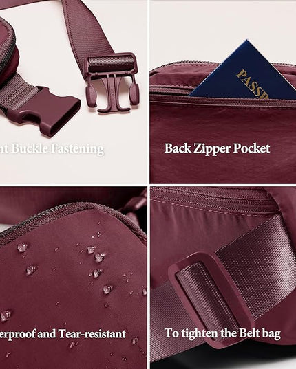 YOSHUYUKI Waist Belt Bag for Women Lulu Dupes Mini Small Crossbody Purse Sling Bag Cute Fashion Waterproof Fanny Pack Over The Shoulder Bags Fashionable Travel Running Belt Pouch Bum Bag Red Merlot