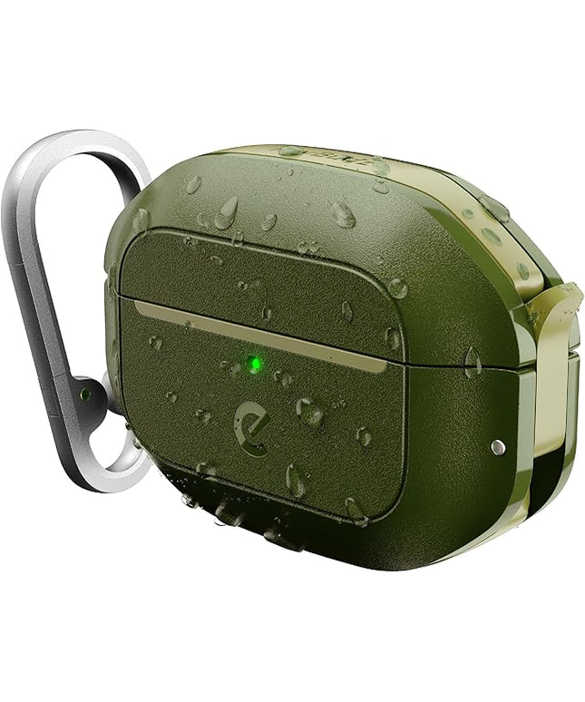 Keybudz for AirPods Pro 2 Case with Lock - Fully Waterproof AirPods Pro 2nd Generation Case Cover - Keychain, Rugged Tough Protection, Hard Shell and Carabiner for USB-C/Lightning (Forest Green)