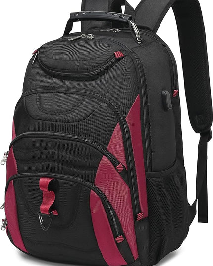 Boavan Laptop Backpack for men, 17.3 inch Laptop Bag with USB Port, Waterproof Travel Work Backpack Purse, Anti-Theft Teacher Nurse Doctor Casual Bookbags Office Business backpack，Black&Russet Red