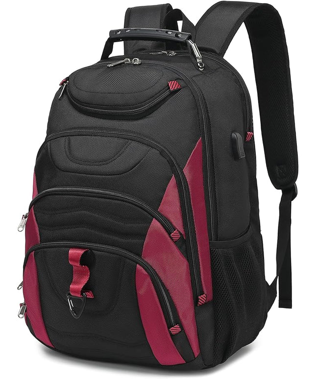Boavan Laptop Backpack for men, 17.3 inch Laptop Bag with USB Port, Waterproof Travel Work Backpack Purse, Anti-Theft Teacher Nurse Doctor Casual Bookbags Office Business backpack，Black&Russet Red