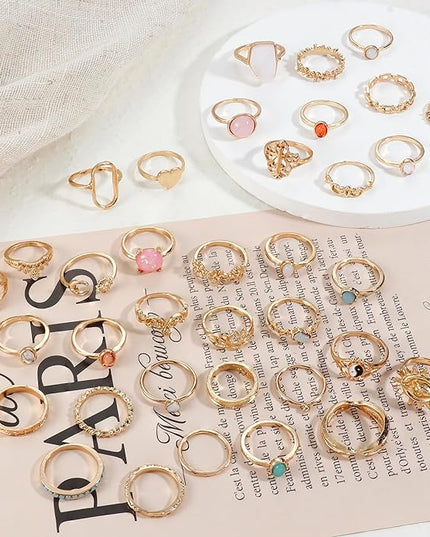 Subiceto 70 Pcs Vintage Crystal Ring Set Knuckle Rings for Women Bohemian Stackable Joint Rings Retro Boho Stacking Joint Finger Rings Pack