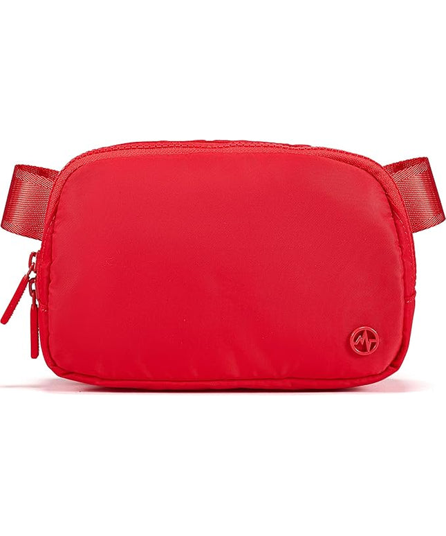 Pander Two Way Zipper Fanny Pack Nylon Everywhere Belt Bag for Women, Water Repellent Waist Packs, Crossbody Bags with Adjustable Strap (Red).