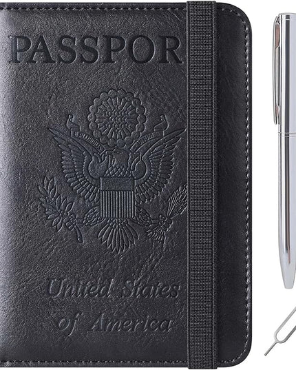 Passport Holder Cover Wallet Travel Essentials Leather Rfid Blocking Case Vacation Luggage Must Haves Travel Accessories for Men Women (116#Black)