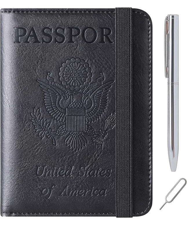 Passport Holder Cover Wallet Travel Essentials Leather Rfid Blocking Case Vacation Luggage Must Haves Travel Accessories for Men Women (116#Black)
