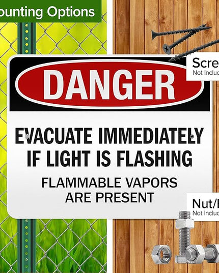 Danger Evacuate Immediately If Light is Flashing Flammable Vapors are Present Sign, 24x30 Inches, 3M EGP Reflective .080 Aluminum, Fade Resistant, Made in USA by My Sign Center