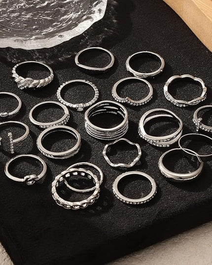 KISS WIFE Goldenen Silvery Black Kunckle Rings Set for Women, Dainty Simple Trendy Cute Stackable Finger Rings Pack, Perfect for Stacking Layering on Thumb and Knuckle, Mixed Size, Jewelry Gift