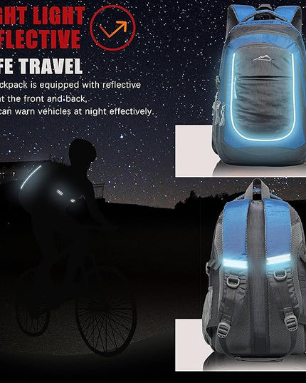 ProEtrade Backpack Bookbag for College Sturdy Travel Business Hiking Fit Laptop Up to 15.6 Inch Multi Compartment Gifts for Men Women Night Light Reflective (Blue)