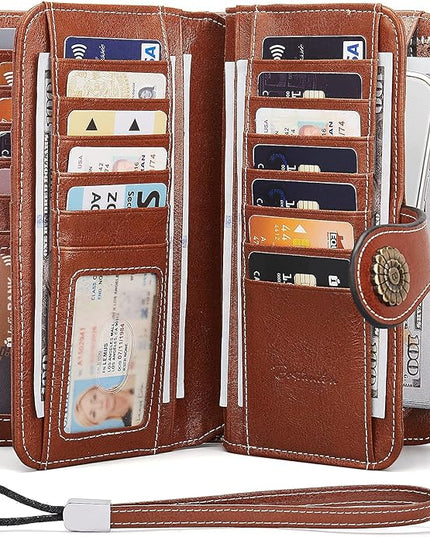 BOSTANTEN Leather Wallet for Women RFID Blocking Zip Around Credit Cards Holder Phone Clutch